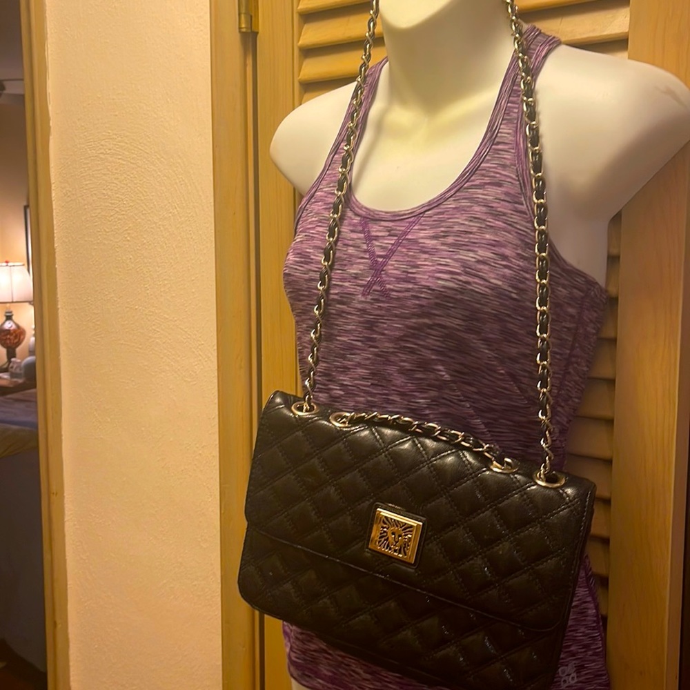 AK  Anne Klein black gold with leather purse